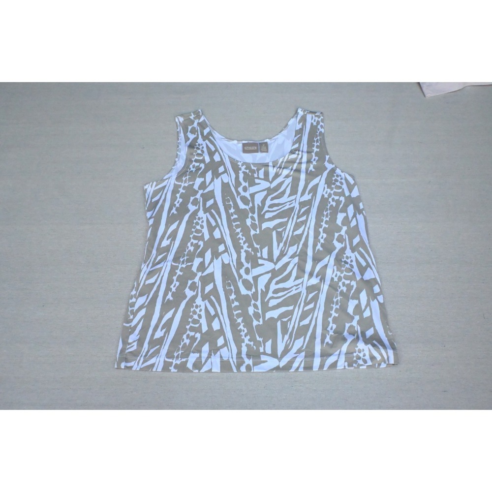 Chicos Lot of 5 Womens 2 L Tank Tops Red Black Pink Blue Taupe Print Scoop Neck - Picture 3 of 14